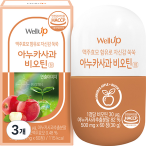 웰업 아누카사과 맥주효모 비오틴정 60정, 60g, 3개