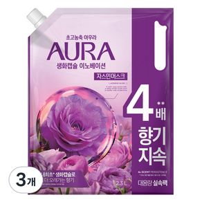 AURA 초고농축 섬유유연제 자스민머스크 리필, 2.3L, 3개