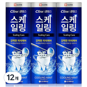 LG생활건강 클링스 스케일링 케어 쿨링민트 치약, 100g, 12개