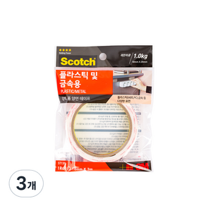 3M 스카치 플라스틱 금속용 폼 양면테이프 18mm x 3m, 3개