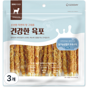 굿데이 건강한육포 강아지 간식, 닭가슴살 + 우유 혼합맛, 300g, 3개