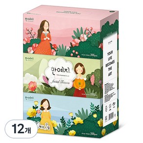 한예지 캐릭터 미용티슈 천연펄프 2겹, 200매입, 12개