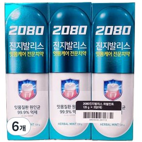 2080 진지발리스 치약 허벌민트향, 120g, 6개