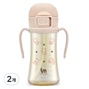 토비앤몰리 유아용 PPSU 돗람이 원터치락 빨대컵 280ml, 2개, 핑크