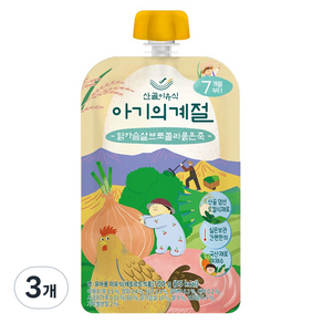 에코맘의산골이유식 아기의계절 중기 닭가슴살 브로콜리 묽은죽, 100g, 3개