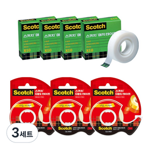 쓰리엠 매직 테이프 리필 18mm x 15m 4p + 다용도 테이프 디스펜서 581 18mm x 15m 3p, 혼합색상, 3세트