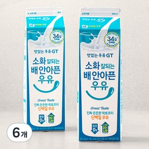 남양유업 맛있는우유GT 소화 잘되는 배 안아픈 단백질 우유, 900ml, 6개
