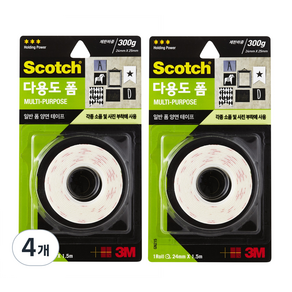 3M 스카치 다용도 폼 양면 테이프 24mm x 1.5m, 4개