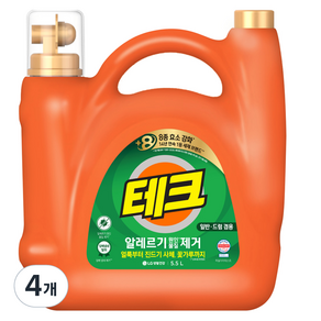 테크 원인물질 제거 일반드럼 대용량 액체세제, 5.5L, 4개