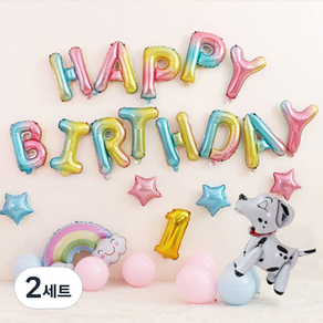 마켓감성 레인보우 생일파티 풍선세트, 타입2, 2세트