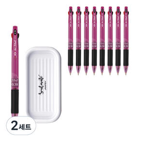 자바펜 제트 3볼 펜 0.38mm 9p + 펜트레이 세트, 퍼플(볼펜), 랜덤발송(펜트레이), 2세트