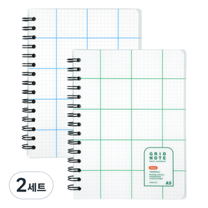 핑크풋 5000 PP 그리드 노트 5mm 2종 세트, 그린, 블루, 2세트
