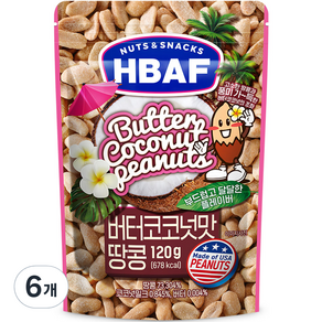 바프 넛츠앤스낵스 버터코코넛맛 땅콩, 120g, 6개