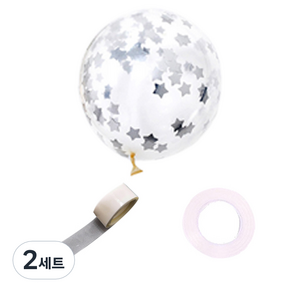 파티쇼 컨페티 꽃가루 풍선 30p + 컬링리본 30m + 테이프 100p 세트, 메탈스타실버(컨페티), 2세트