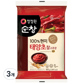 청정원순창 태양초 현미 찰고추장, 900g, 3개