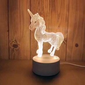 쿼르디 LED 아크릴 3D 무드등 USB 터치 스위치 3컬러 유니콘, 혼합색상