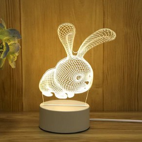 쿼르디 LED 아크릴 3D 무드등 USB 온오프 스위치 3컬러 토끼, 혼합색상