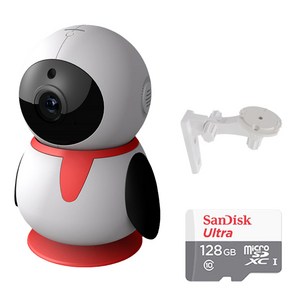 펭카 FULL HD 200만화소 홈CCTV IP네트워크 회전형 + SD 메모리 카드 128GB + 벽부형 브라켓, PE204, 1개