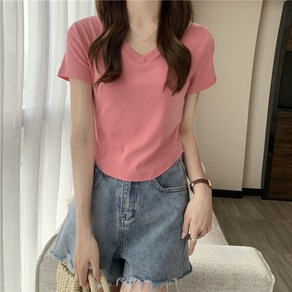 언헤브 여성용 브이넥 베이직 반팔 티셔츠