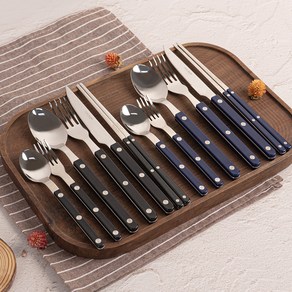 티니블랑 레브 2인 숟가락 젓가락 포크 나이프 12p 세트, 네이비, 블랙, 1세트, 6종 x 2p