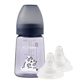 마더케이 무직타이거 PPSU 젖병 180ml + 젖꼭지 2p 세트, 네이비, 1단계(0~1개월), 1개