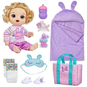 Baby Alive Bunny Sleepove 아기 인형 취침 시간 테마 30.5cm(12인치) 인형 침낭 및 토끼 테마 인형 액세서리 만 3세 여아 및 남아 이상 장난감 금발 머리 (아마존 독점), Blonde Hai