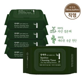 맘애쏙 대나무 속살 클렌징티슈 캡형 20매 천연성분, 5개입, 20개