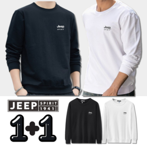 [1+1] 지프 스피릿 JEEP SPIRIT 맨투맨 화이트 블랙 긴팔 라운드넥 티셔츠 JSC0106-A