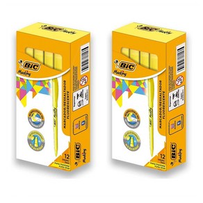 BIC 브라이트 라이너 하이라이터 12개입 2팩 옐로우 형광펜 BIC BICBL11YW Bite Line Highlighte Chisel Tip Yellow