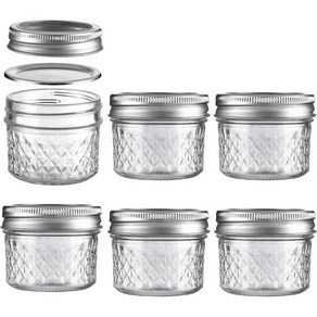 메이슨 항아리 밀폐 뚜껑 유리 통조림 8oz250ml 일반 향신료 요구르트 잼 하룻밤 귀리 보존 장식 젤리 디저트 6팩8oz, 6개