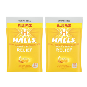 Halls 호올스 무설탕 기침캔디 사탕 허니레몬맛 180알 2팩