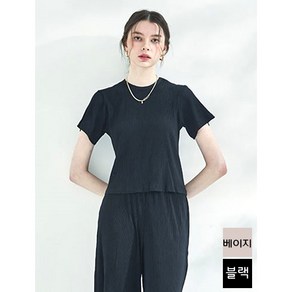 풍기인견 이구직물 인견티셔츠 인견플리츠 크롭티 쿨링플리츠 크롭티(검정 베이지)