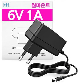 DC 6V 1A 어댑터 월마운트 타입 벽걸이형 전원 6V1A 6V 1000MA, 02.기본규격 5.5x2.1~2.5mm+3종젠더세트, 1개