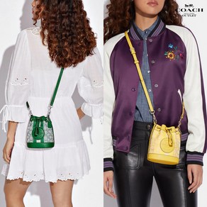 코치 미니 뎀시 시그니처 자카드 버킷 스트라이프 패치 C8322 Mini Dempsey Bucket In Signature Jacquard Stripe Coach Patch