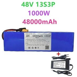 전기 자전거 스쿠터용 리튬 이온 배터리 팩 BMS 및 충전기 포함 48V 100Ah 1000w 13S3P XT60 54.6V 100000mah