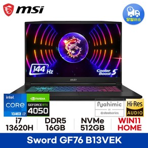 MSI Swod GF76 B13VEK i7-13620H RTX4050, GF76-B13VEK, WIN11 Home, 16GB, 512GB, 블랙