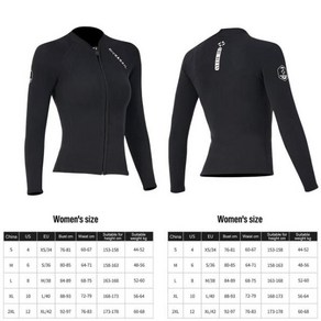 웻수트 DIVE & SAIL 남녀공용 네오프렌 잠수복 재킷 상의 스노클링 서핑 스포츠 다이빙 2MM, 3) Women Full Black,1) S_1) S