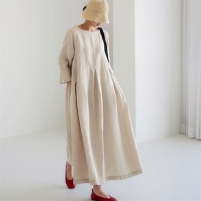 COBOTOR 여성 린넨 원피스 오버핏 a라인 캐주얼 여자 봄 여름 가을 긴팔 롱원피스 linen dess women XK0102