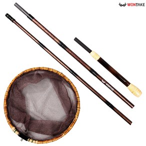 경원산업 원테이크 뜰채 3단 망포함 대나무 카본 붕어뜰채 중층뜰채, 뜰채대＋뜰망 세트