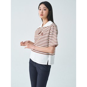 [지센] 여성 스트라이프 집업 세일러 5부 티셔츠 LCTSO332_[2컬러]