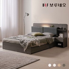 보루네오 리오Po LED 3서랍 수납 침대 독립유로탑 협탁 세트 Q