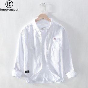 Keep Casual 남자 캐주얼 순면 심플 화이트 셔츠