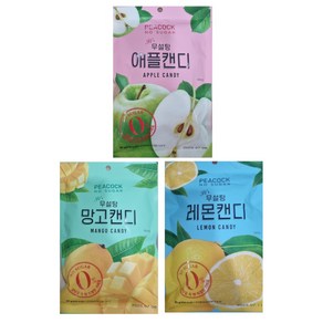 피코크 NO SUGAR 무설탕 캔디 3종 (사과 80g 망고 80g 레몬 80g) 각 1개씩 총 3개, 1개