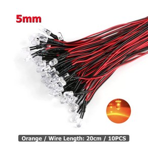 10Pcs 3mm 5mm LED 빛 3V-12V 빨간색 녹색 파란색 흰색 여러 가지 빛깔의 파일럿 램프 RC 크롤러 자동차 Taxxas TRX4 축 장난감 부품, 5mm Oange, 1개