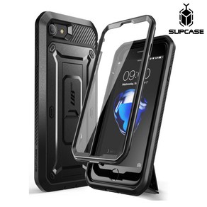 Supcase 아이폰7/ 8/ SE 2세대/ SE 3세대 호환 풀커버 케이스 보호필름 스탠드 보호커버 핸드폰케이스, 블랙, 1개