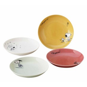 야마카 상점 PEANUTS (피너츠) 스누피 파스타 접시 플레이트 약 21cm 4장 세트 시즌 SN610-184 식기, 4개