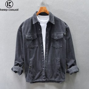 Keep Casual 남성 루즈핏 캐주얼 코듀로이 면 남성 셔츠 코트