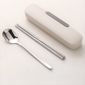 휴고잉 휴대용 무소음 스텐 수저세트, 화이트, 숟가락 + 젓가락 + 케이스, 1개