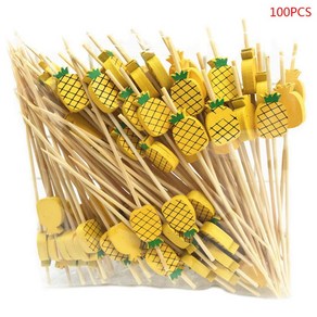 100 pcs 4.7 인치 수제 자연 파티 이쑤시개 장식 대나무 칵테일 픽, 노란색, 파인애플, 1개