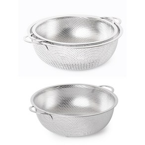 세신퀸센스 [규촌키친] 웰빙 스텐 타공 양수 펀칭볼 원형바구니 모음 20cm~35cm (샐러드채소 야채세척 과일세척 소면 냉면 튀김바구니 소형바구니 대형바구니 스테인리스바구니 스텐바구니)